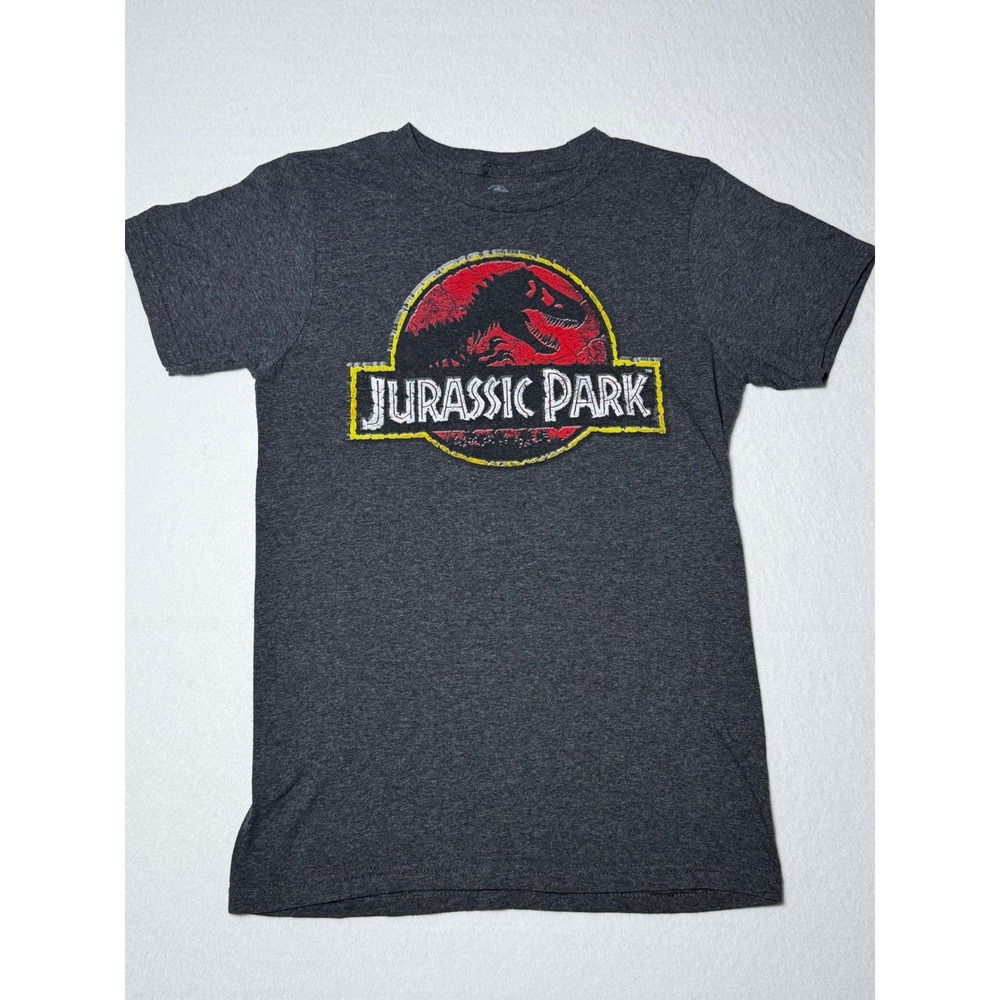 Jurassic Park Graphic T Shirt Youth Small Gray Distressed Logo Movie Tee